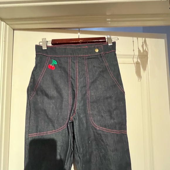 RARE Stop Staring! Famously vintage inspired high waisted Jeans cherry detail - Picture 2 of 6